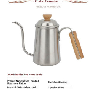 Wooden handle coffee pot 304 stainless steel thickened hand-brewed coffee pot long and thin mouth mocha pot household drip water storage pot - Image 7