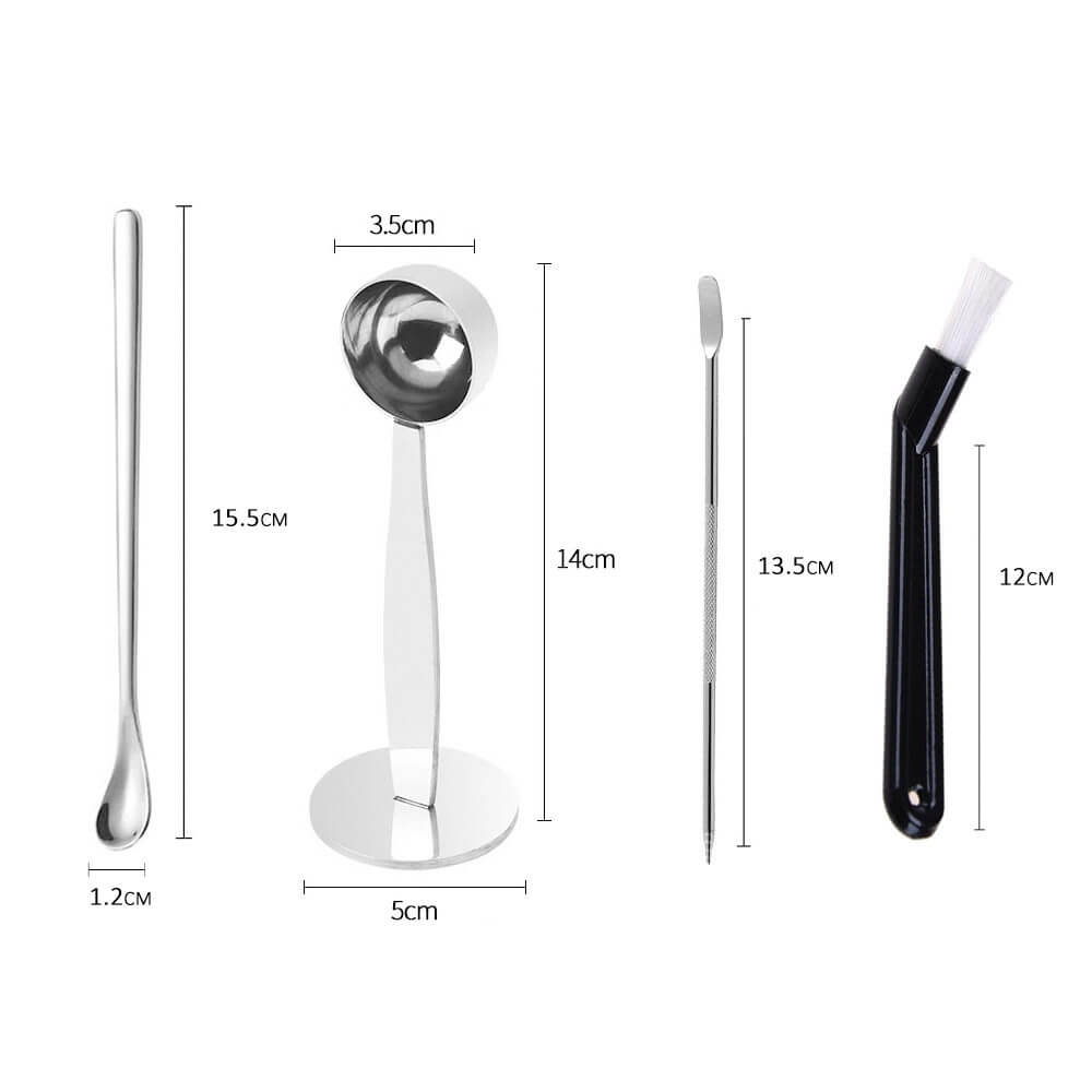 Powder spoon + flower needle + cleaning brush + coffee spoon