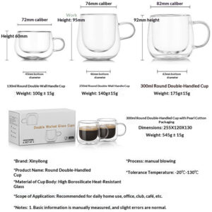 Double-layer glass, household heat-resistant water cup, high borosilicate glass, coffee cup with handle, tea cup, cold drink cup - Image 6