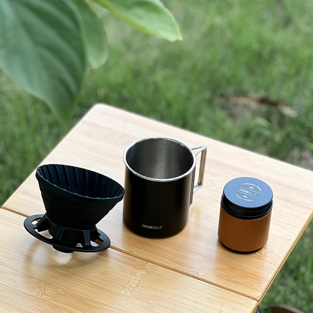 Travel Pour-Over Set packing demonstration - all parts nested inside carrying case