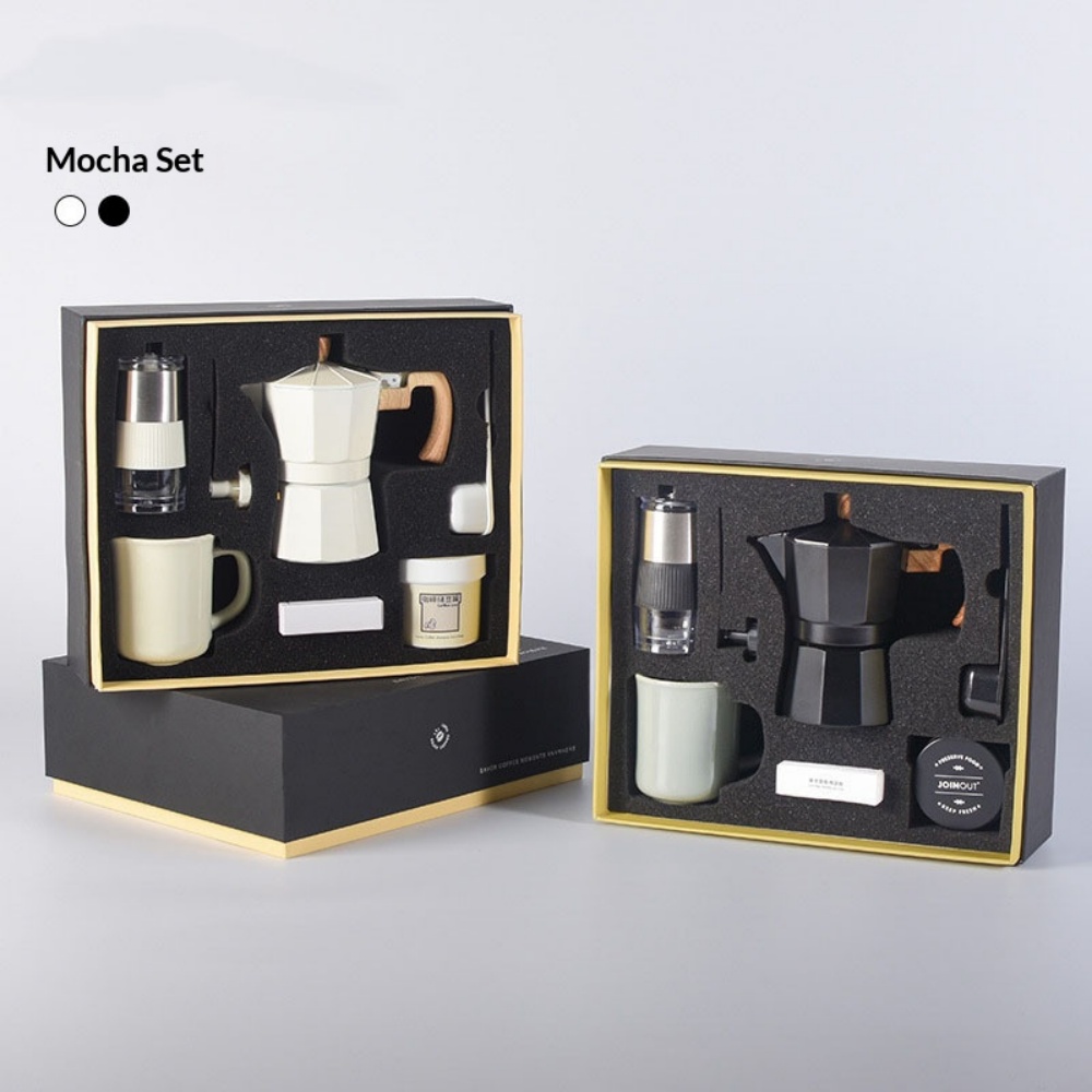 Mocha Pot Coffee Set with hand grinder and cup