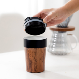 Double-layer ceramic stainless steel coffee accompanying cup portable wood grain creative water cup with lid accompanying vacuum flask - Image 3