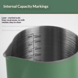 Stainless steel coffee garland cup dark green pointed mouth thickened milk foam cup with scale measuring cup coffee garland appliance - Image 4