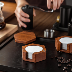 Solid wood magnetic coffee filter paper storage box with lid Italian coffee extraction filter paper coffee storage base accessories - Image 4