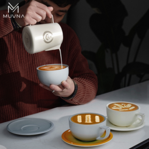 MUVNA Muvna Kale Professional Embossed Cappuccino Mocha Cup La Flower Cup Ceramic Coffee Cup Latte Cup - Image 4
