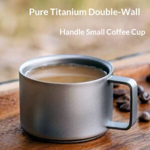 Outdoor pure titanium double-layer coffee cup, small tea cup, titanium cup handle, water cup, anti-scalding tea ear cup, tea cup with handle - Image 1