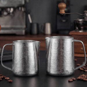 Pure titanium ice flower pattern, bright small round mouth garland cup, titanium pole garland cylinder, milk bottle, milk foam cylinder, coffee utensils - Image 1