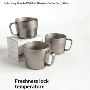 High-value home office pure titanium coffee cup with handle drinking cup double-layer heat insulation and anti-scalding handy cup titanium cup - Image 3