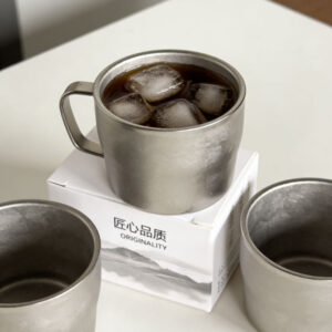 High-value home office pure titanium coffee cup with handle drinking cup double-layer heat insulation and anti-scalding handy cup titanium cup - Image 8