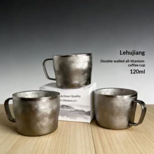 High-value home office pure titanium coffee cup with handle drinking cup double-layer heat insulation and anti-scalding handy cup titanium cup - Image 10