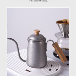 304 stainless steel hand-brewed coffee pot, chicken wing wood, beech wood handle, teflon coffee drip pot, hand-brewed pot 600ml - Image 4