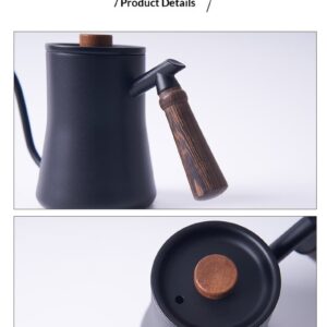 304 stainless steel hand-brewed coffee pot, chicken wing wood, beech wood handle, teflon coffee drip pot, hand-brewed pot 600ml - Image 13
